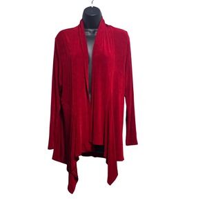 Jostar Womens XL Red Slinky Knit Open Front Waterfall Cardigan Made in USA 428AY